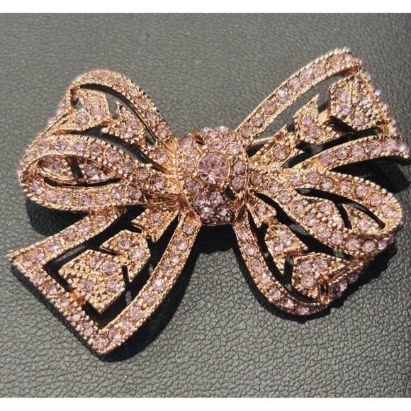 Kenneth Jay Lane Rose Pink Rhinestone Bow Pin Brooch New In Box - Picture 1 of 3